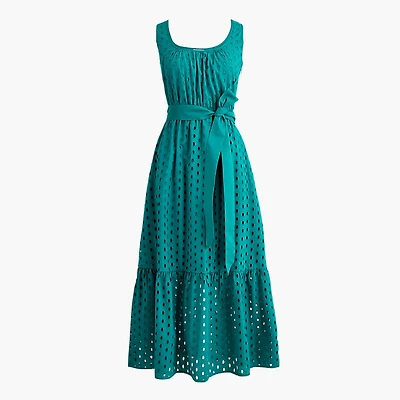 Eyelet belted midi dress