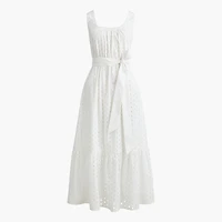 Petite eyelet belted midi dress