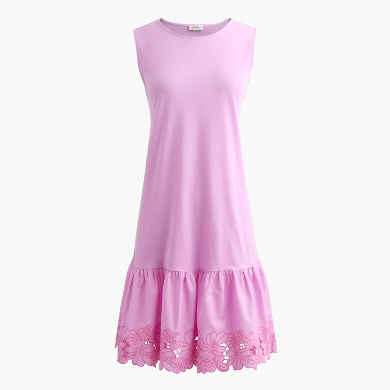 Mixed-media eyelet-hem mini shift dress