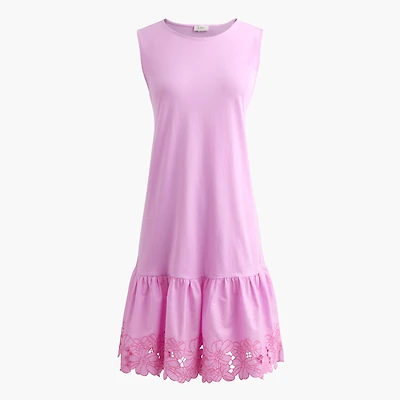 Mixed-media eyelet-hem mini shift dress