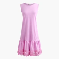 Mixed-media eyelet-hem mini shift dress