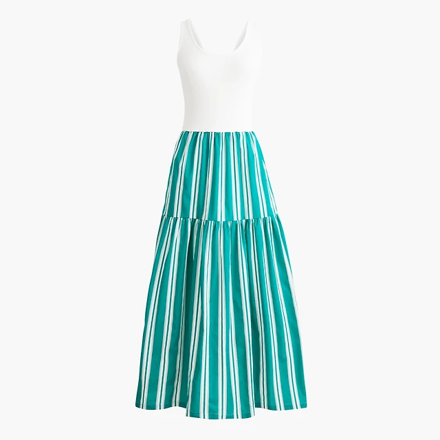 Tiered mixed-media midi dress