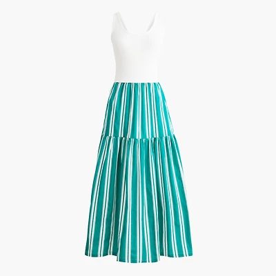 Tiered mixed-media midi dress