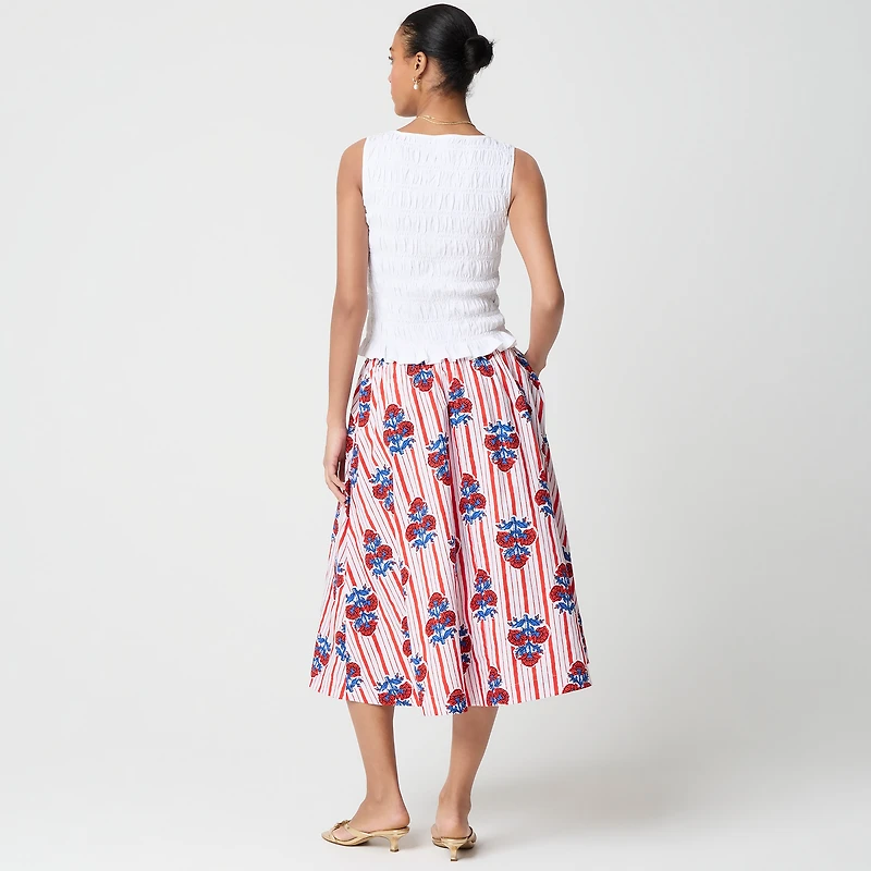 Poplin pull-on midi skirt