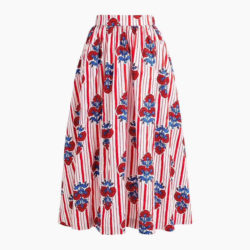 Poplin pull-on midi skirt