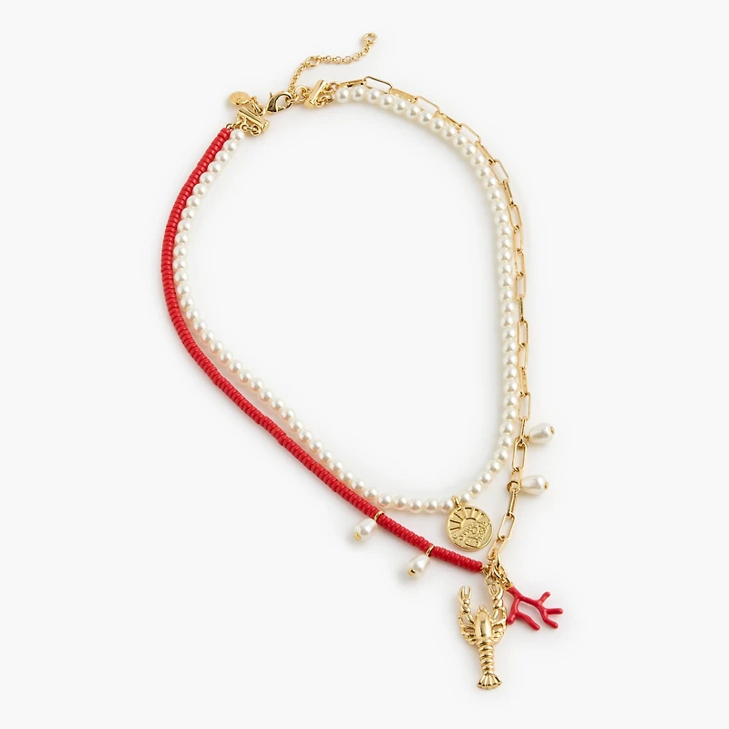 Layered lobster charm necklace