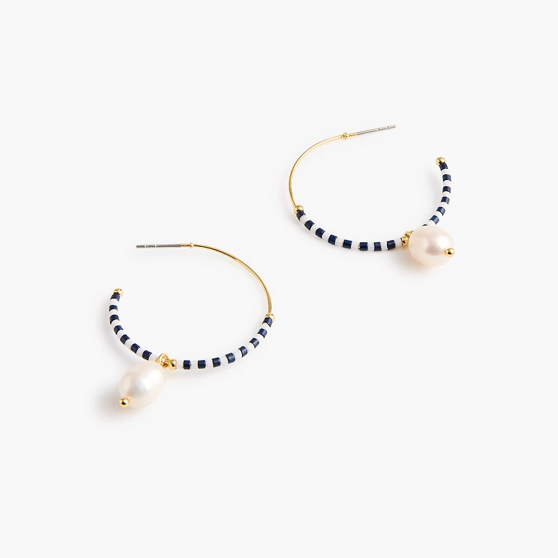 Beaded pearl drop hoop earrings
