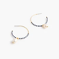 Beaded pearl drop hoop earrings