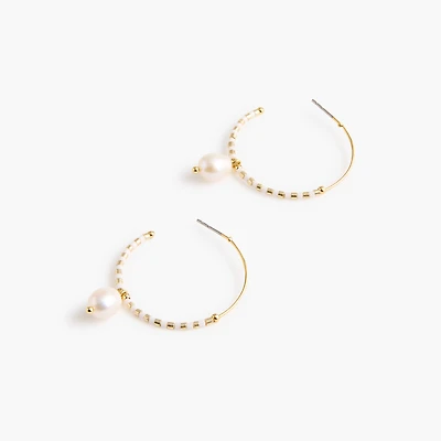 Beaded pearl drop hoop earrings