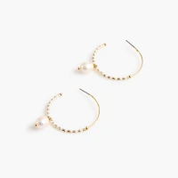 Beaded pearl drop hoop earrings