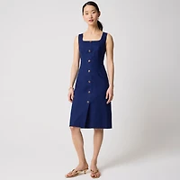 Linen-cotton blend button-front midi dress