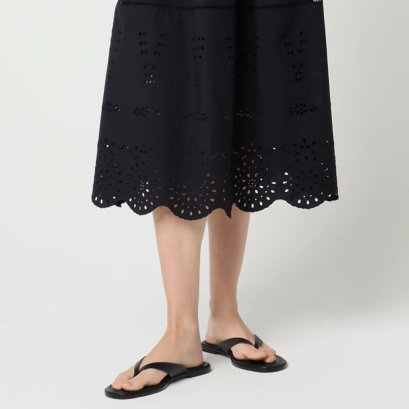 Scallop-hem eyelet midi skirt