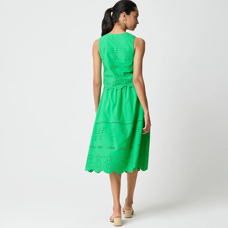 Scallop-hem eyelet midi skirt