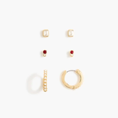 Pearl stud earrings set-of-three