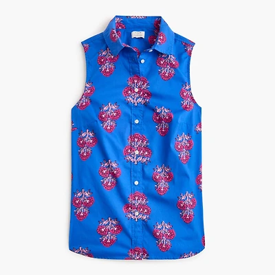 Sleeveless cotton-blend poplin shirt signature fit