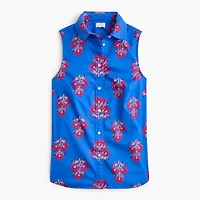 Sleeveless cotton-blend poplin shirt signature fit