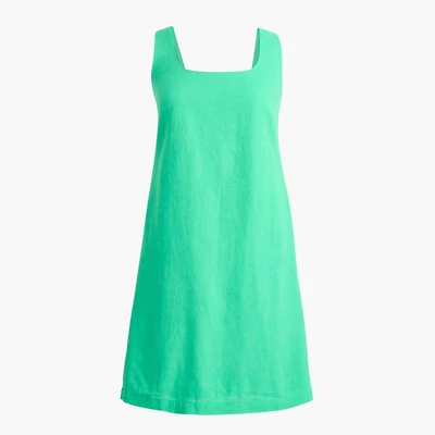 Linen-bend squareneck shift dress