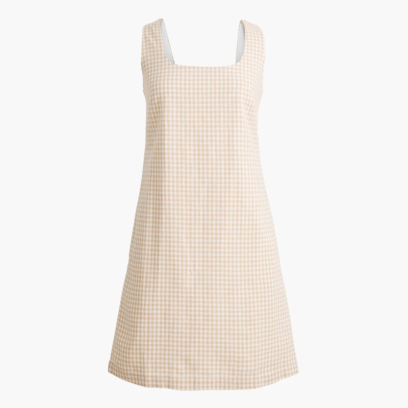Linen-blend squareneck shift dress