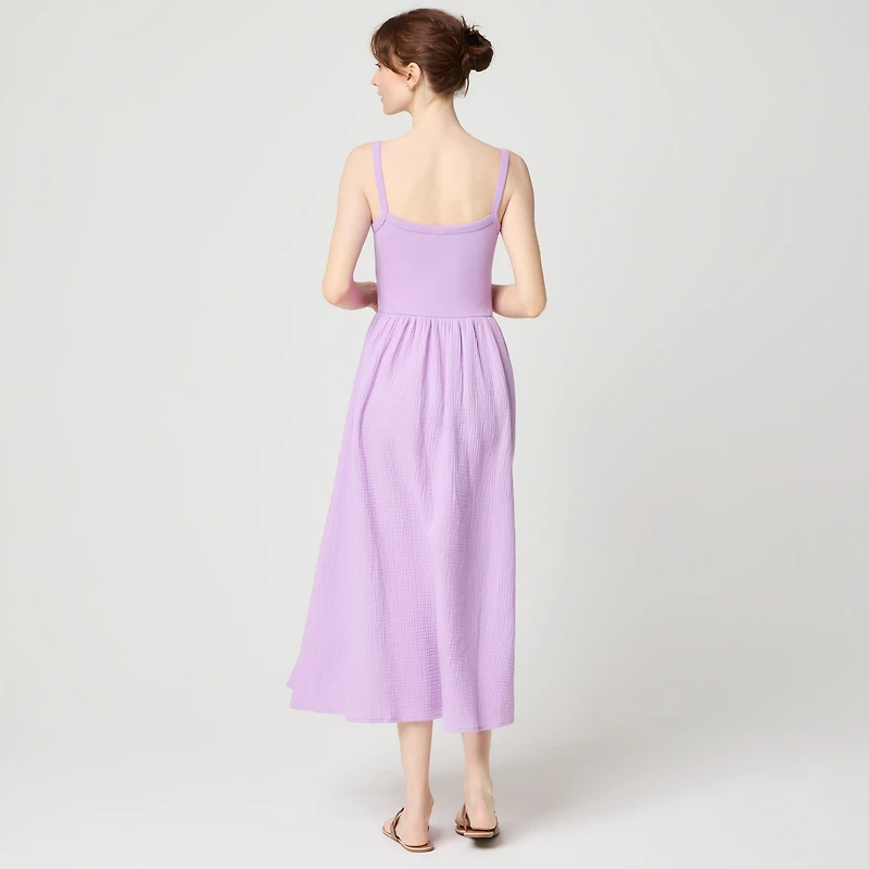 Gauze mixed-media midi dress