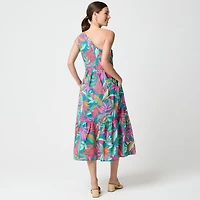 One-shoulder smocked midi dress