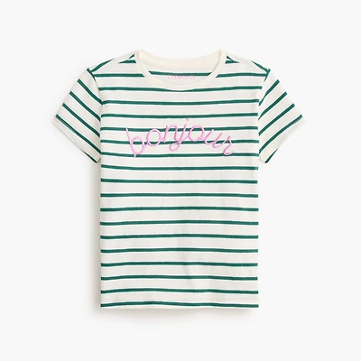 Girls' striped "bonjour" graphic tee