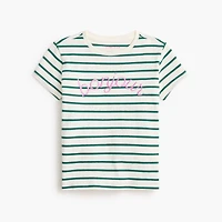 Girls' striped "bonjour" graphic tee