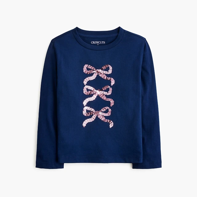 Girls' long-sleeve sequin bows graphic tee