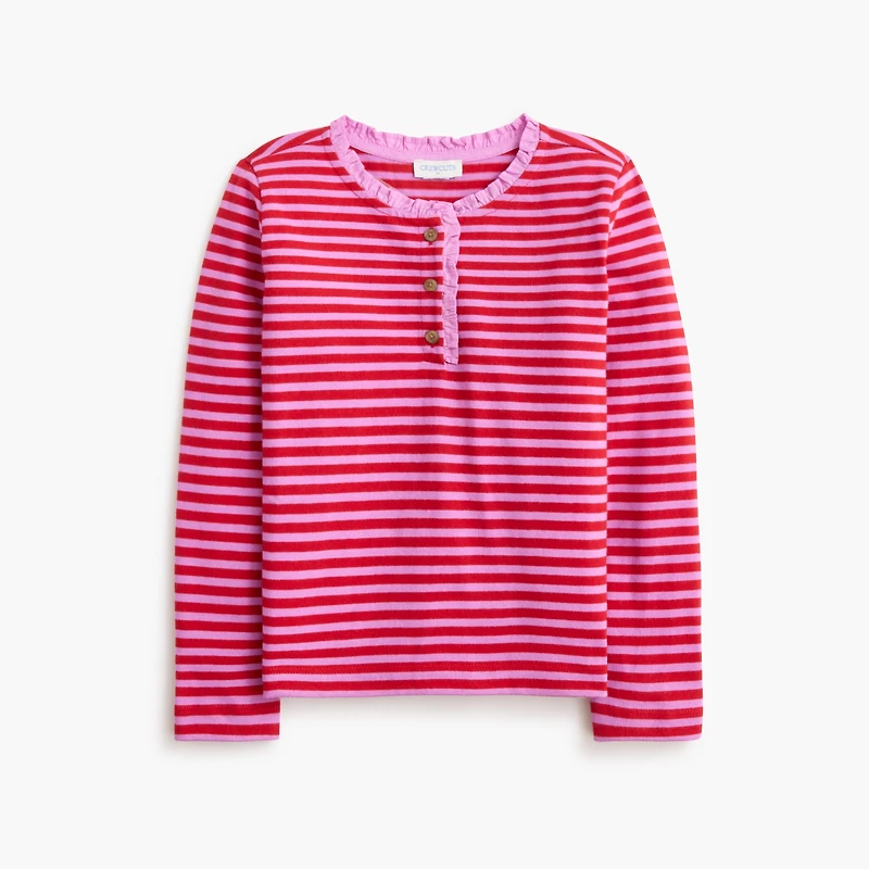 Girls' long-sleeve striped henley tee