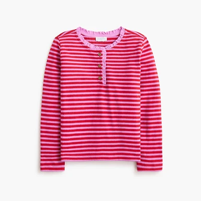 Girls' long-sleeve striped henley tee