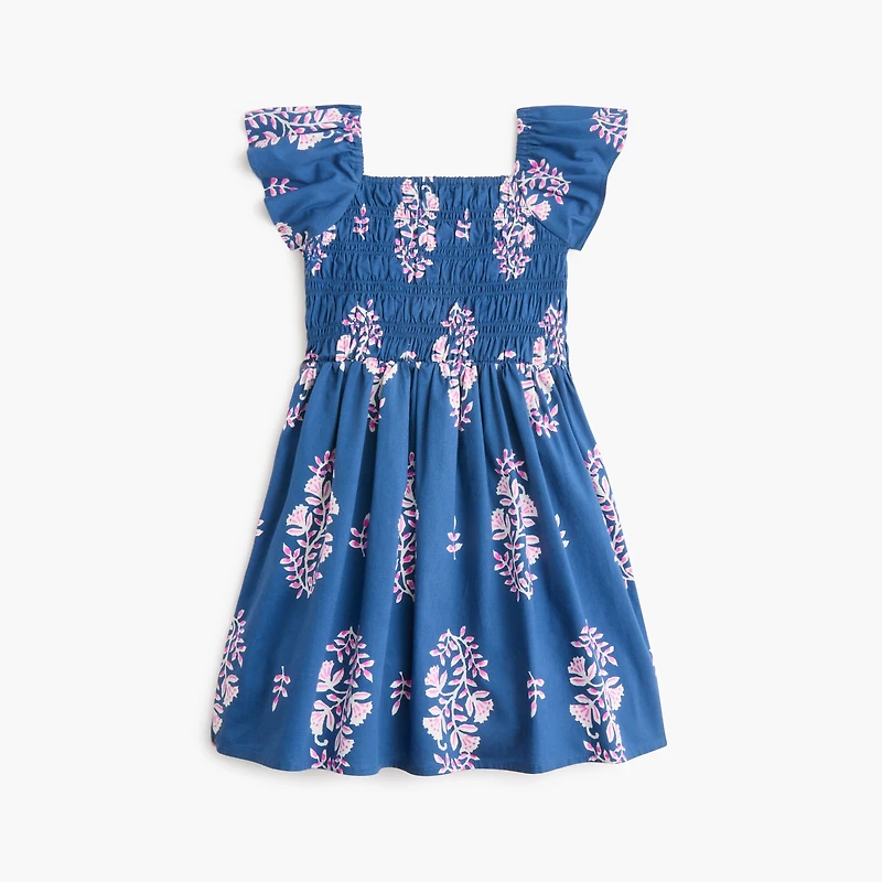 Girls' smocked flutter-sleeve dress