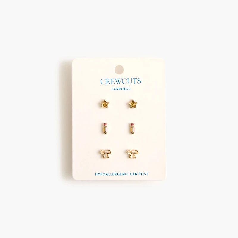 Girls' back-to-school stud earrings set-of-three