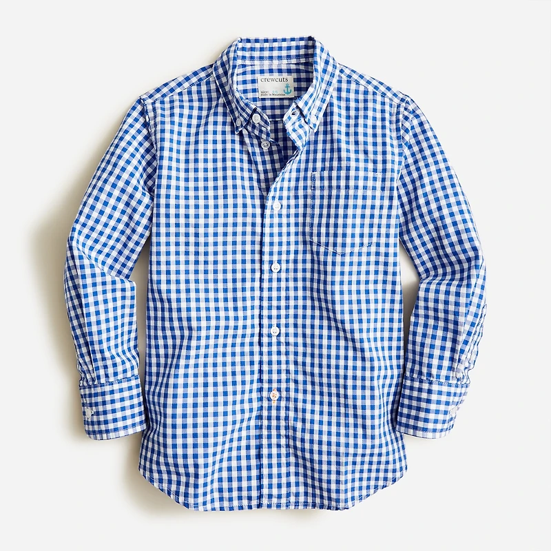 Boys' long-sleeve gingham flex cotton poplin shirt
