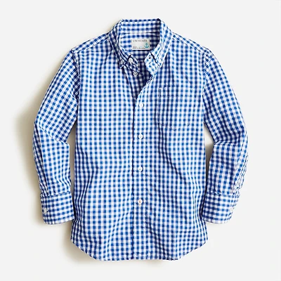 Boys' long-sleeve gingham flex cotton poplin shirt