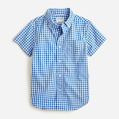 Boys' short-sleeve gingham flex cotton poplin shirt