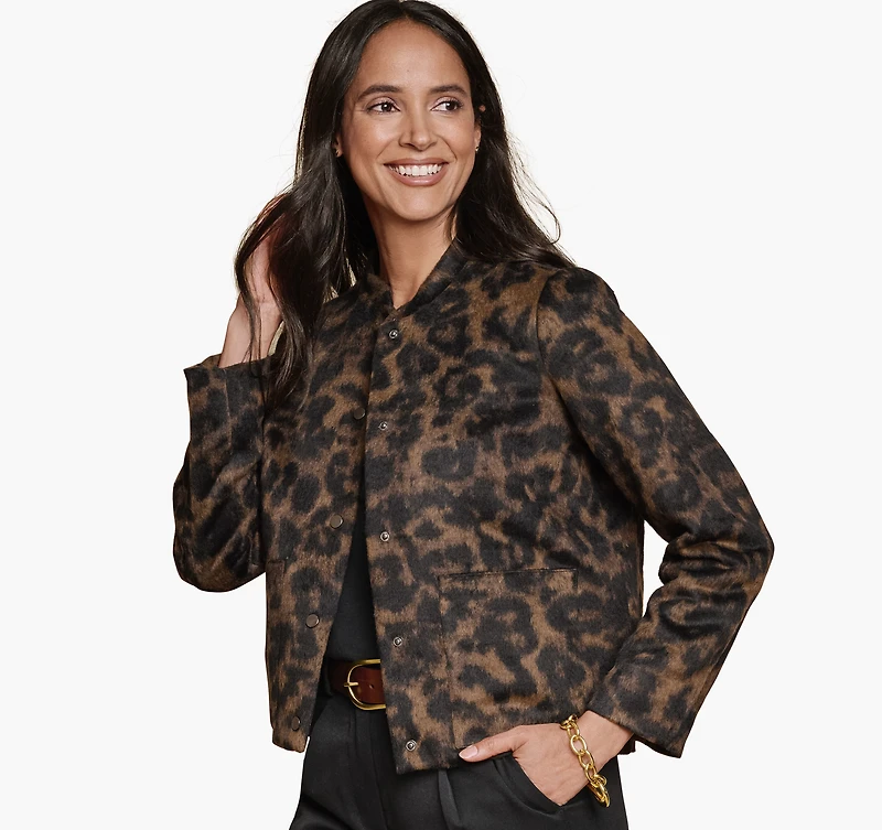 Brushed Leopard-Print Bomber