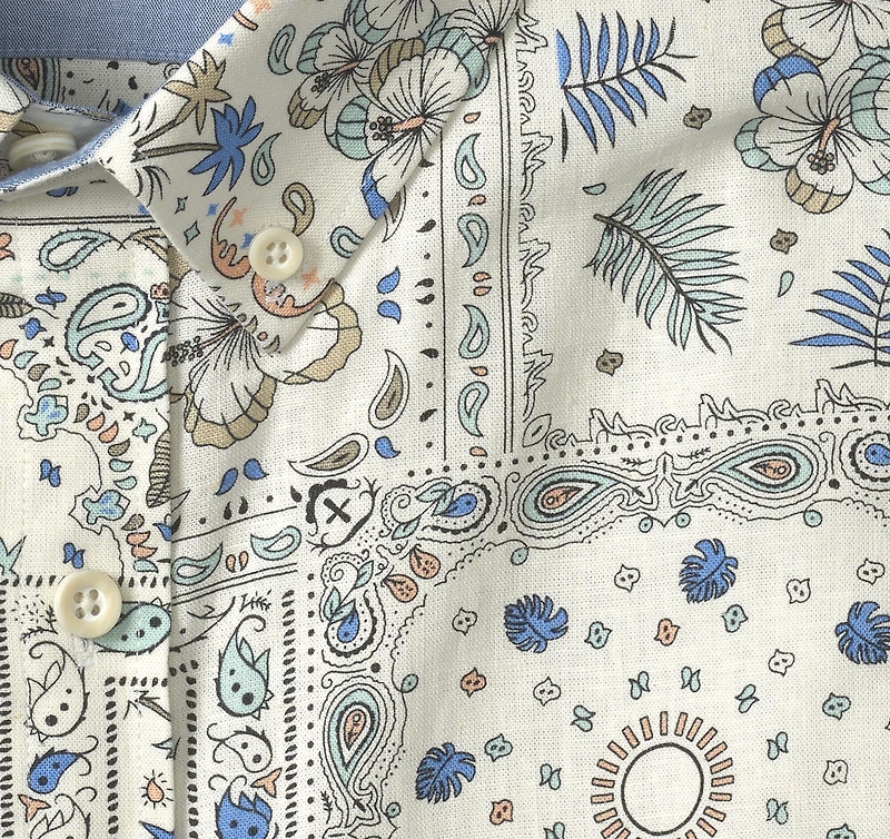 Linen-Blend Short-Sleeve Print Shirt