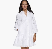 Button-Front Eyelet Dress