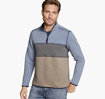 Reversible Colorblock Channel-Quilted Quarter-Zip