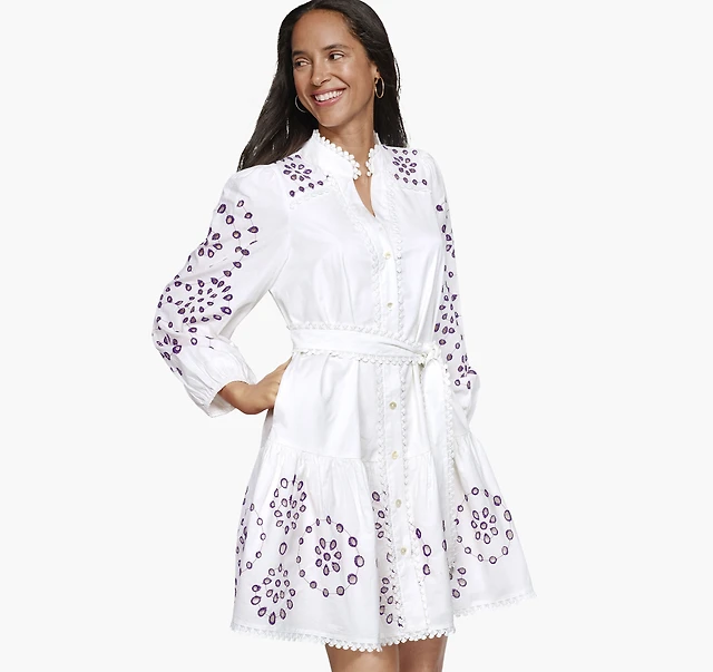 Game Day Button-Front Eyelet Dress