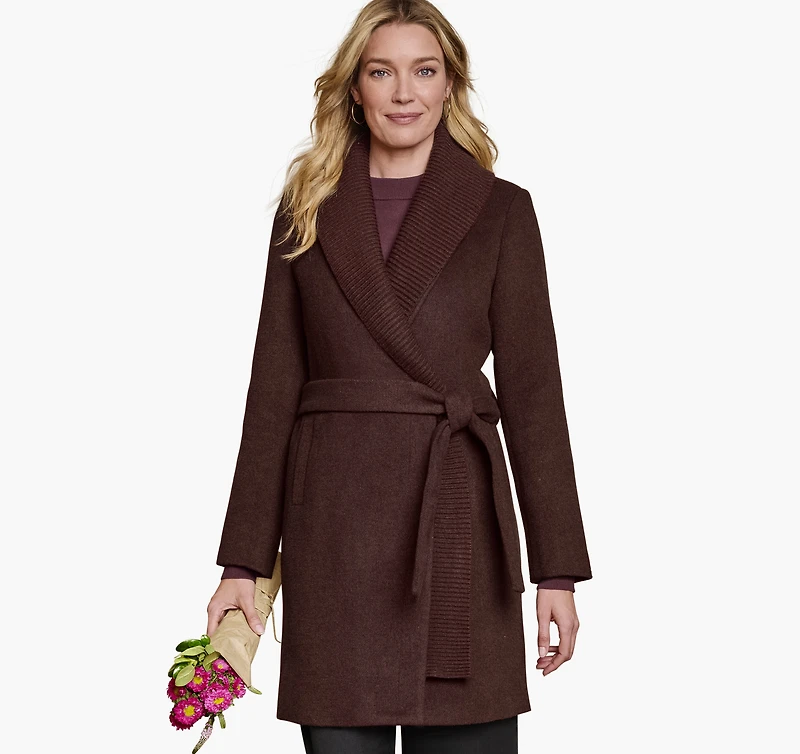Wool-Blend Coat with Removable Knit Collar