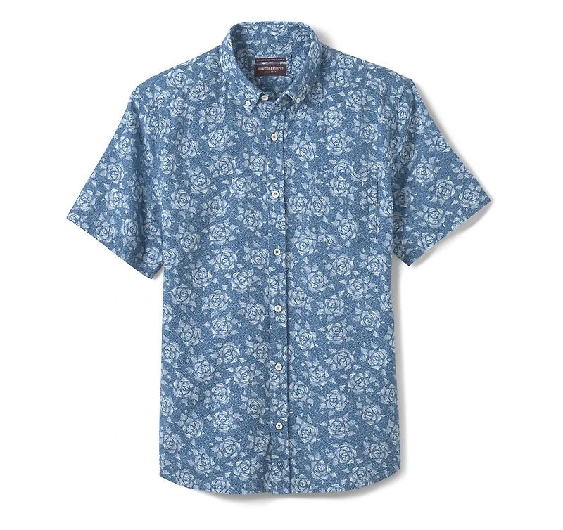 Cotton-Linen Short-Sleeve Print Shirt
