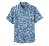 Cotton-Linen Short-Sleeve Print Shirt