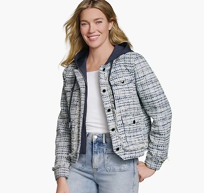 Tweed Jacket with Removable Hooded Bib