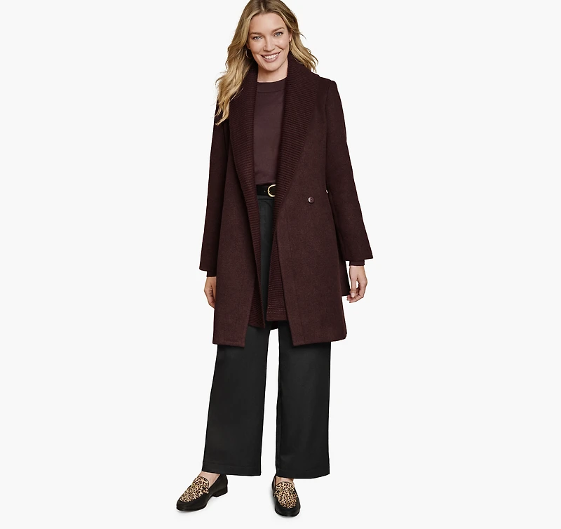 Wool-Blend Coat with Removable Knit Collar