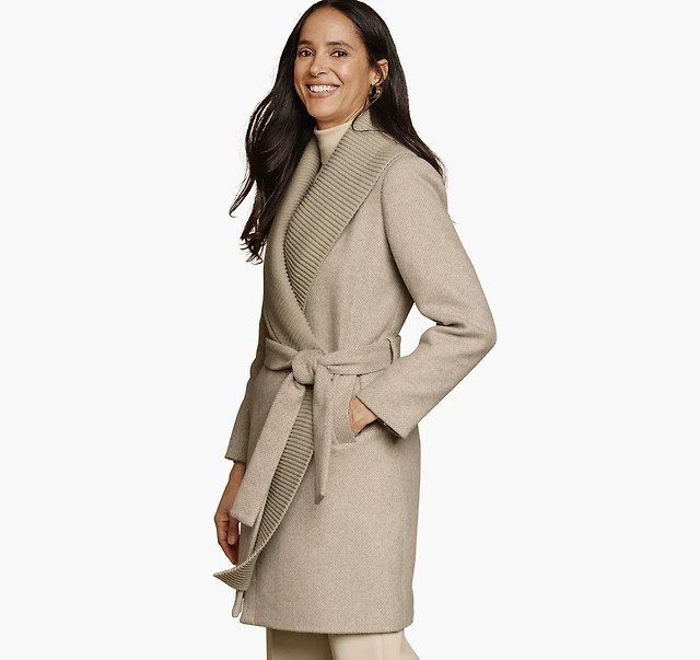 Wool-Blend Coat with Removable Knit Collar