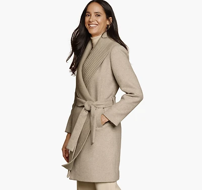Wool-Blend Coat with Removable Knit Collar