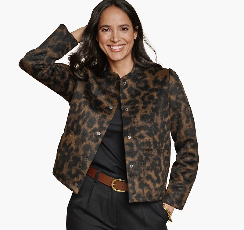 Brushed Leopard-Print Bomber