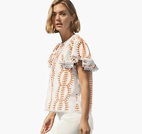 Game Day Eyelet Flutter Sleeve Top