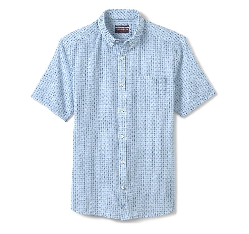 Cotton-Linen Short-Sleeve Print Shirt