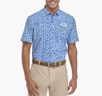 Men's Short Sleeve Button Front Resort Logo Print Woven Shirts